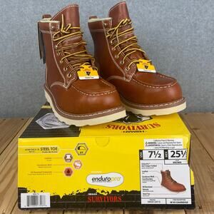 Q0003 Herman Survivors Oakridge Brown Leather Steel Toe Boots Men's Size 7.5